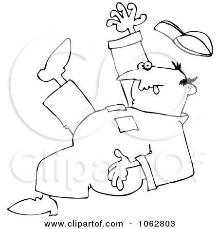 Clipart Outlined Worker Slipping - Royalty Free Vector Illustration by djart