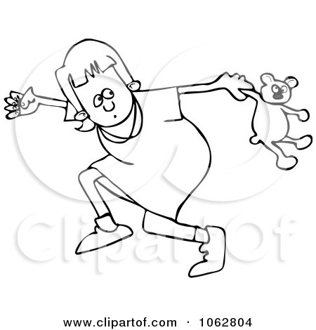Clipart Outlined Girl Running Scared - Royalty Free Vector Illustration by djart