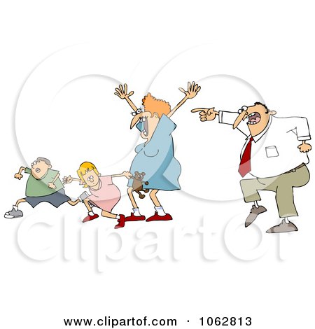 Clipart Scared Family Running From Dad - Royalty Free Vector Illustration by djart