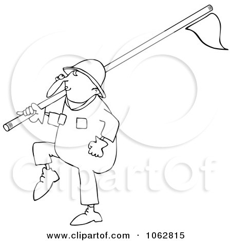 Clipart Outlined Worker Carrying A Pipe - Royalty Free Vector Illustration by djart