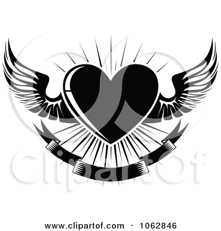 Clipart Black Winged Heart And Banner 1 - Royalty Free Vector Illustration by Vector Tradition SM