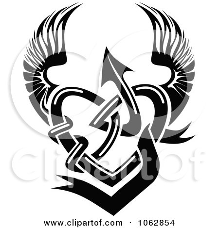 Clipart Winged Black And White Tribal Heart 2 - Royalty Free Vector Illustration by Vector Tradition SM