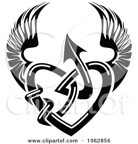 Clipart Winged Black And White Tribal Heart 1 - Royalty Free Vector Illustration by Vector Tradition SM