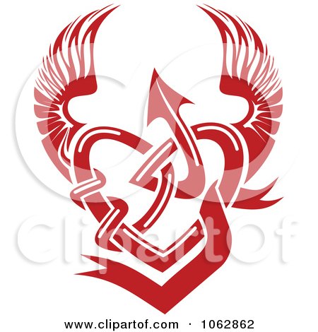 Clipart Winged Red Tribal Heart 1 - Royalty Free Vector Illustration by Vector Tradition SM