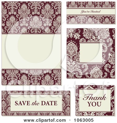 Clipart Red And Beige Damask Wedding Design Elements Digital Collage 2 - Royalty Free Vector Illustration by BestVector