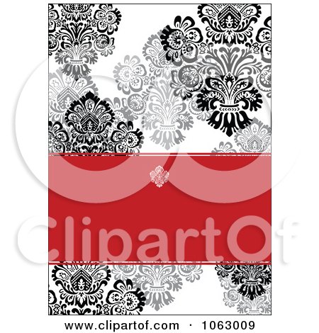 Clipart Black, White And Red Damask Invitation Background - Royalty Free Vector Illustration by BestVector
