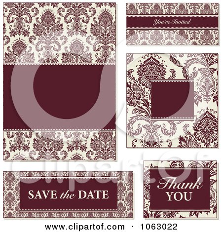 Clipart Red And Beige Damask Wedding Design Elements Digital Collage 1 - Royalty Free Vector Illustration by BestVector