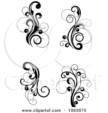 Clipart Flourish Scrolls In Black In White Digital Collage 3 - Royalty Free Vector Illustration by Vector Tradition SM