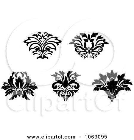 Clipart Flourishes In Black In White Digital Collage 2 - Royalty Free Vector Illustration by Vector Tradition SM