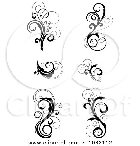 Clipart Flourish Scrolls In Black In White Digital Collage 1 - Royalty Free Vector Illustration by Vector Tradition SM