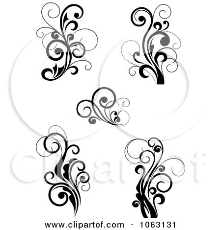 Clipart Flourish Scrolls In Black In White Digital Collage 5 - Royalty Free Vector Illustration by Vector Tradition SM