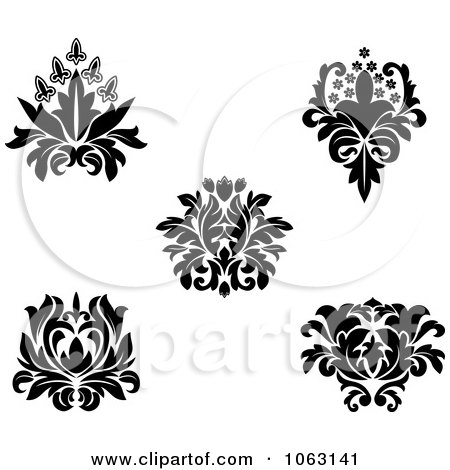 Clipart Black And White Flourishes Digital Collage 9 - Royalty Free Vector Illustration by Vector Tradition SM