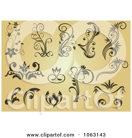 Clipart Flourishes On Tan Digital Collage - Royalty Free Vector Illustration by Vector Tradition SM