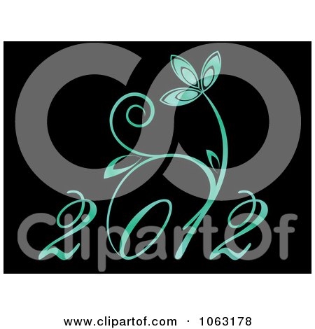 Clipart Floral Green 2012 On Black - Royalty Free Vector Illustration by Vector Tradition SM