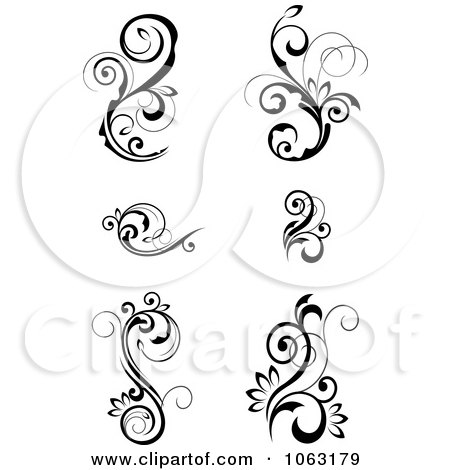 Clipart Flourish Scrolls In Black In White Digital Collage 2 - Royalty Free Vector Illustration by Vector Tradition SM