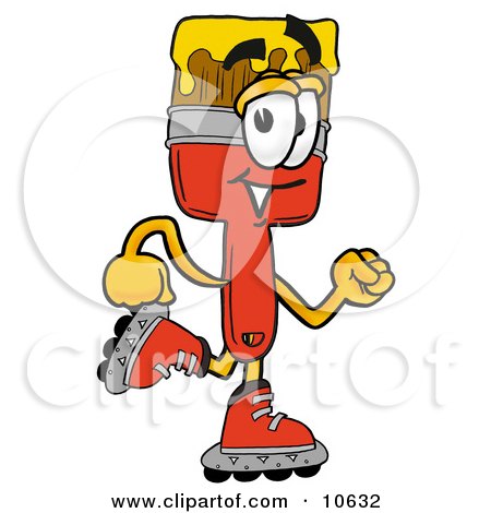 Clipart Picture of a Paint Brush Mascot Cartoon Character Roller Blading on Inline Skates by Toons4Biz