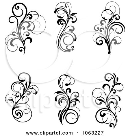 Clipart Flourish Scrolls In Black In White Digital Collage 4 - Royalty Free Vector Illustration by Vector Tradition SM
