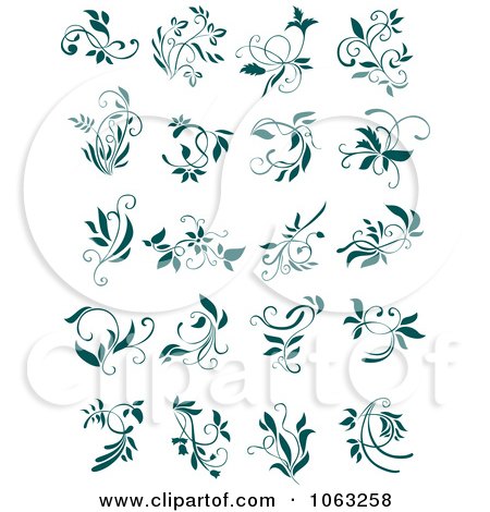 Clipart Teal Flourishes Digital Collage 6 - Royalty Free Vector Illustration by Vector Tradition SM
