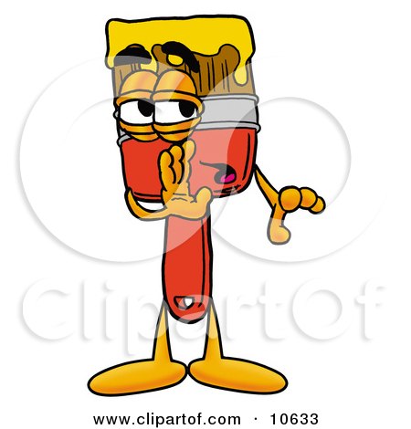 Clipart Picture of a Paint Brush Mascot Cartoon Character Whispering and Gossiping by Mascot Junction