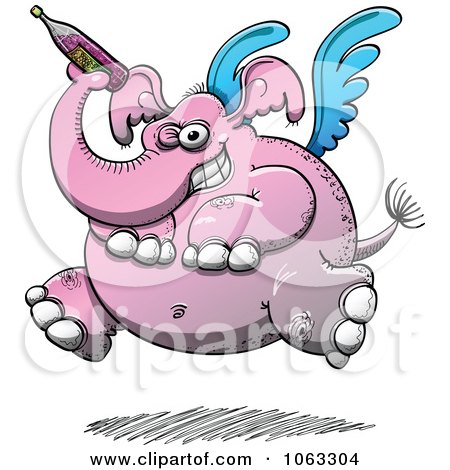 Clipart Drunken Pink Winged Elephant - Royalty Free Vector Illustration by Zooco