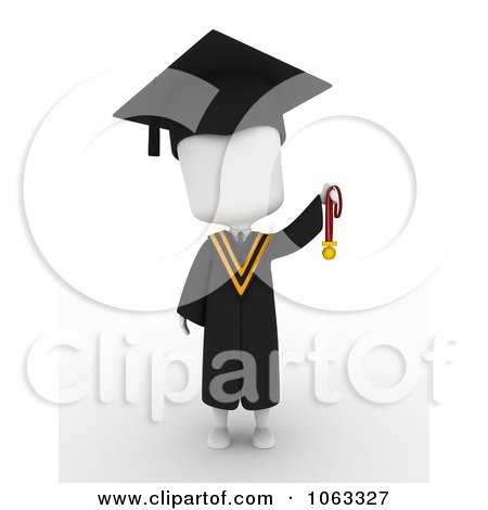 Clipart 3d Ivory College Graduate Holding A Medal 1 - Royalty Free CGI Illustration by BNP Design Studio