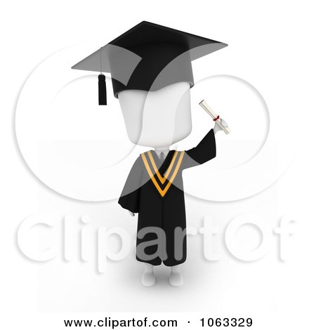 Clipart 3d Ivory College Graduate Holding Up A Certificate - Royalty Free CGI Illustration by BNP Design Studio