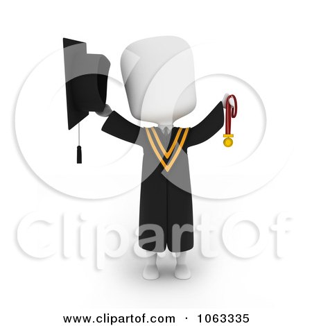Clipart 3d Ivory College Graduate Holding A Medal 2 - Royalty Free CGI Illustration by BNP Design Studio