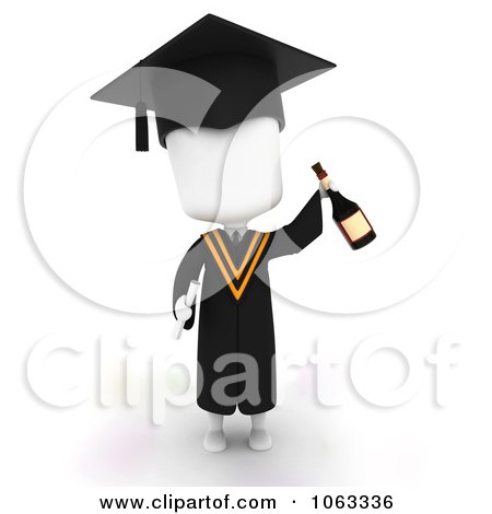 Clipart 3d Ivory College Graduate With Wine - Royalty Free CGI Illustration by BNP Design Studio