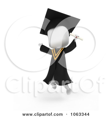 Clipart 3d Ivory College Graduate Leaping - Royalty Free CGI Illustration by BNP Design Studio