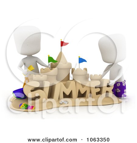 Clipart 3d Ivory Boys Building A Summer Sand Castle - Royalty Free CGI Illustration by BNP Design Studio