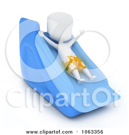 Clipart 3d Ivory Man On A Pool Slide - Royalty Free CGI Illustration by BNP Design Studio