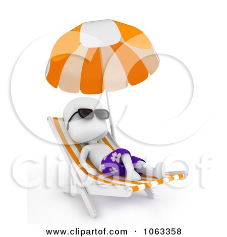 Clipart 3d Ivory Man Lounging Under An Umbrella - Royalty Free CGI Illustration by BNP Design Studio