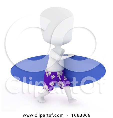 Clipart 3d Ivory Man Carrying A Surfboard - Royalty Free CGI Illustration by BNP Design Studio