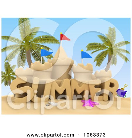 Clipart 3d Summer Sand Castle On A Beach - Royalty Free CGI Illustration by BNP Design Studio