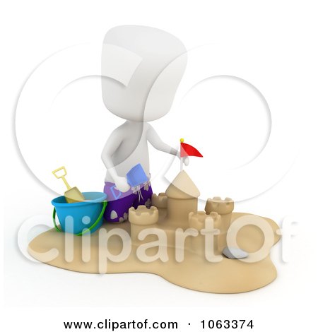 Clipart 3d Ivory Boy Building A Sand Castle - Royalty Free CGI Illustration by BNP Design Studio