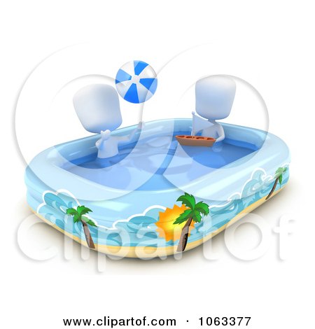 Clipart 3d Ivory Boys Playing In A Kiddie Pool - Royalty Free CGI Illustration by BNP Design Studio