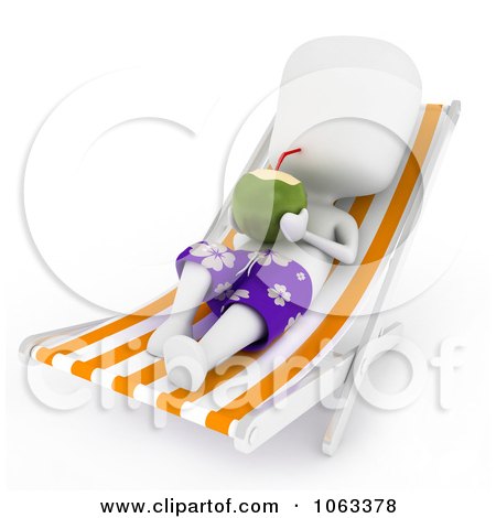 Clipart 3d Ivory Man Drinking On A Lounge Chair - Royalty Free CGI Illustration by BNP Design Studio