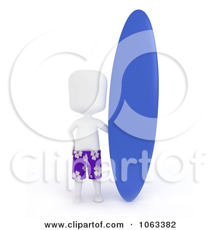 Clipart 3d Ivory Man With A Surfboard - Royalty Free CGI Illustration by BNP Design Studio
