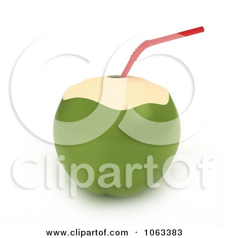 Clipart 3d Coconut And Straw - Royalty Free CGI Illustration by BNP Design Studio