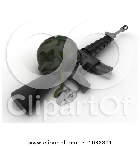 Clipart 3d Memorial Day Dog Tags, Helmet And Military Rifle - Royalty Free CGI Illustration by BNP Design Studio