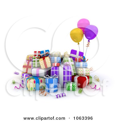 Clipart 3d Birthday Gifts And Balloons - Royalty Free CGI Illustration by BNP Design Studio