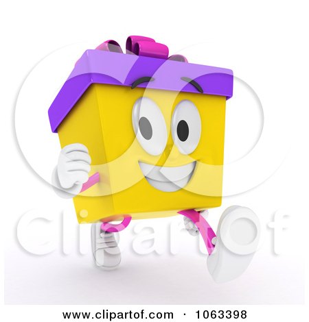 Clipart 3d Birthday Gift Character Walking - Royalty Free CGI Illustration by BNP Design Studio