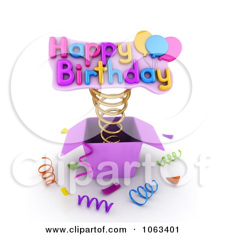 Clipart 3d Happy Birthday Springing Out Of A Gift Box - Royalty Free CGI Illustration by BNP Design Studio