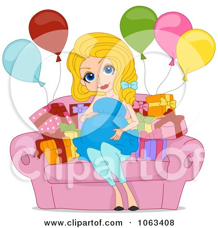 Clipart Pretty Pregnant Woman At Her Baby Shower - Royalty Free Vector Illustration by BNP Design Studio