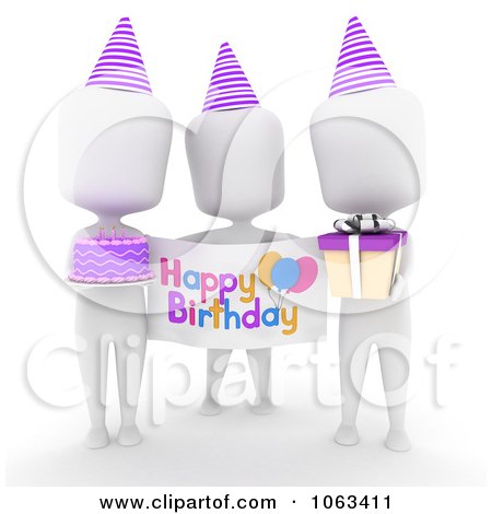 Clipart 3d Ivory Men With A Birthday Sign - Royalty Free CGI Illustration by BNP Design Studio