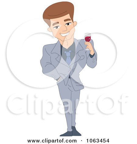 Clipart Handsome Man Holding Red Wine - Royalty Free Vector Illustration by BNP Design Studio