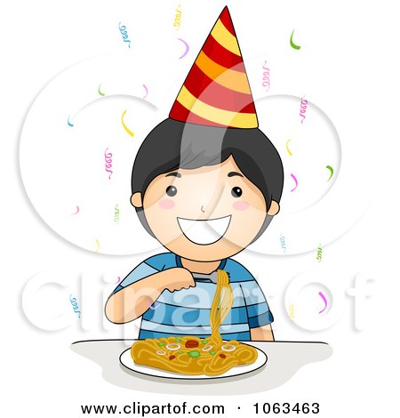 Clipart Birthday Boy Eating Spaghetti - Royalty Free Vector Illustration by BNP Design Studio
