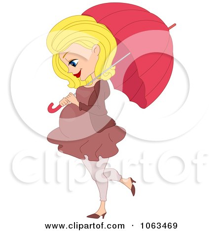 Clipart Pretty Pregnant Woman Walking With An Umbrella - Royalty Free Vector Illustration by BNP Design Studio