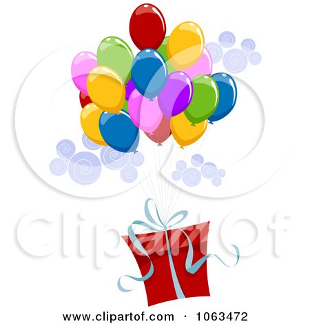 Clipart Birthday Gift Floating With Balloons - Royalty Free Vector Illustration by BNP Design Studio