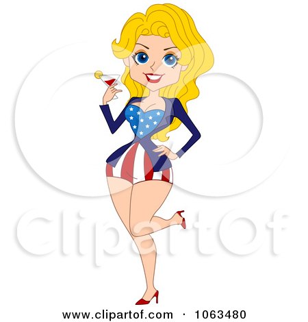 Clipart American Pinup Woman With Wine - Royalty Free Vector Illustration by BNP Design Studio